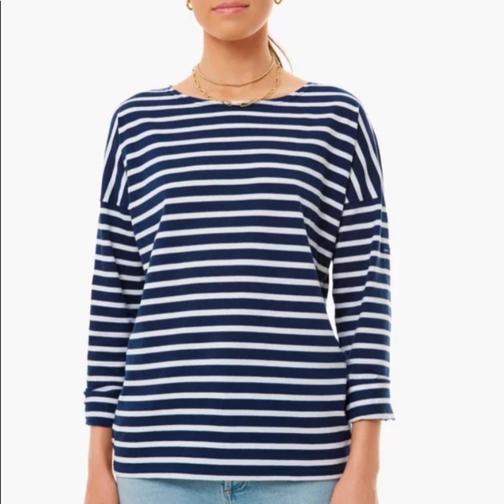 SAINT JAMES Minquidame Navy and Ecru Striped Cotton Top